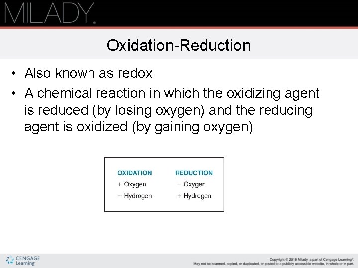 Oxidation-Reduction • Also known as redox • A chemical reaction in which the oxidizing Oxidation-Reduction • Also known as redox • A chemical reaction in which the oxidizing