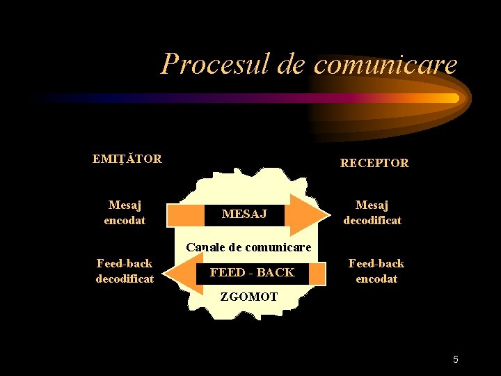 Procesul de comunicare EMIŢĂTOR Mesaj encodat RECEPTOR MESAJ Mesaj decodificat Canale de comunicare Feed-back