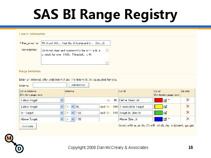 SAS BI Range Registry M D Copyright 2008 Dan Mc. Creary & Associates 16