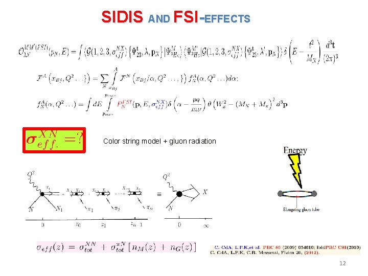 SIDIS AND FSI-EFFECTS Color string model + gluon radiation 12 