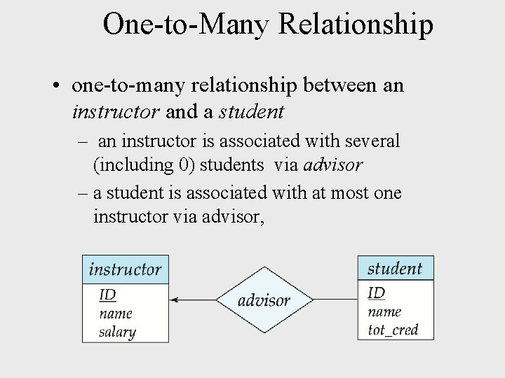 One-to-Many Relationship • one-to-many relationship between an instructor and a student – an instructor One-to-Many Relationship • one-to-many relationship between an instructor and a student – an instructor