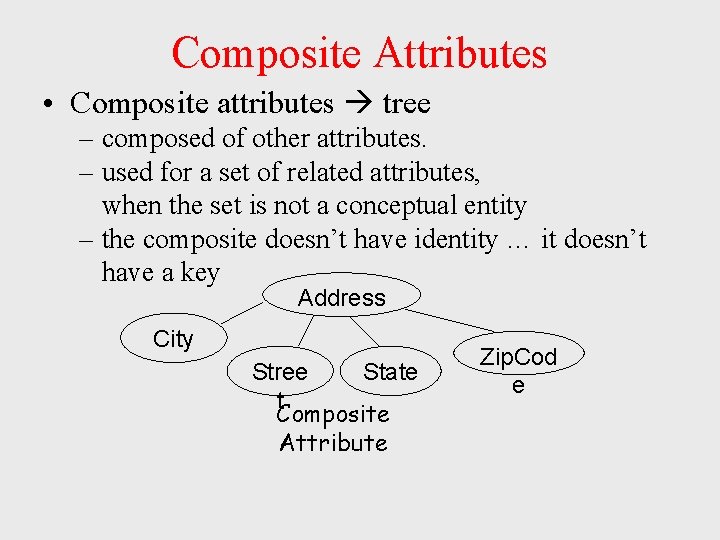 Composite Attributes • Composite attributes tree – composed of other attributes. – used for Composite Attributes • Composite attributes tree – composed of other attributes. – used for