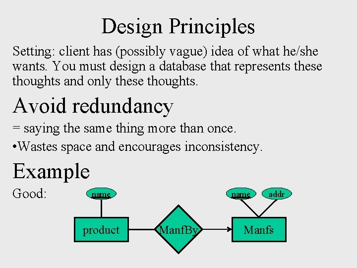 Design Principles Setting: client has (possibly vague) idea of what he/she wants. You must Design Principles Setting: client has (possibly vague) idea of what he/she wants. You must