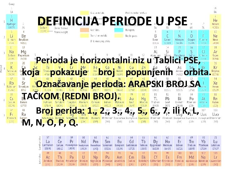 DEFINICIJA PERIODE U PSE Perioda je horizontalni niz u Tablici PSE, koja pokazuje broj DEFINICIJA PERIODE U PSE Perioda je horizontalni niz u Tablici PSE, koja pokazuje broj