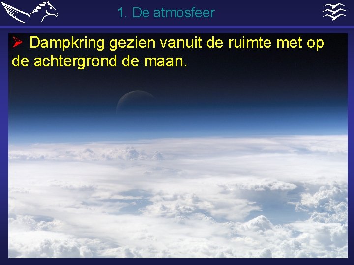 1. De atmosfeer Ø Dampkring gezien vanuit de ruimte met op de achtergrond de