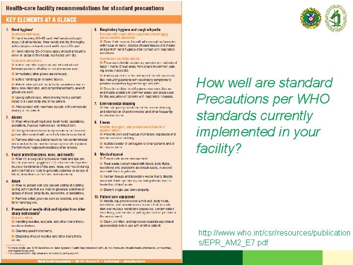 How well are standard Precautions per WHO standards currently implemented in your facility? http: