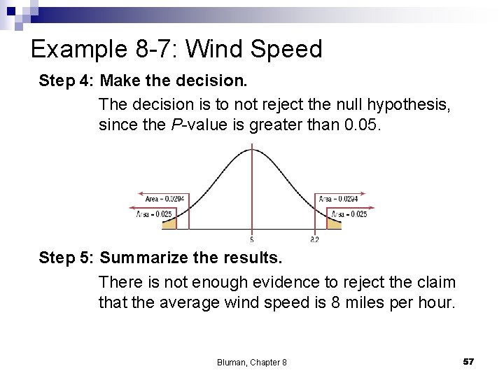 Example 8 -7: Wind Speed Step 4: Make the decision. The decision is to Example 8 -7: Wind Speed Step 4: Make the decision. The decision is to