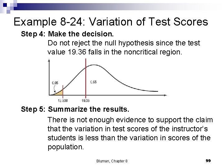 Example 8 -24: Variation of Test Scores Step 4: Make the decision. Do not Example 8 -24: Variation of Test Scores Step 4: Make the decision. Do not