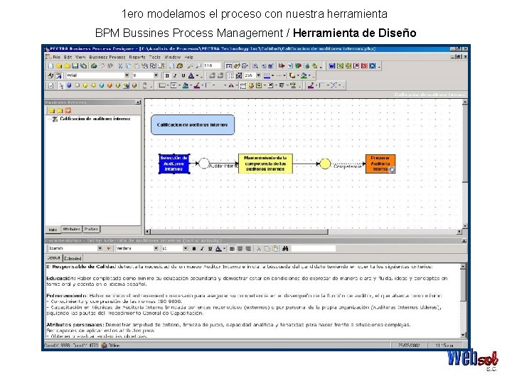 1 ero modelamos el proceso con nuestra herramienta BPM Bussines Process Management / Herramienta