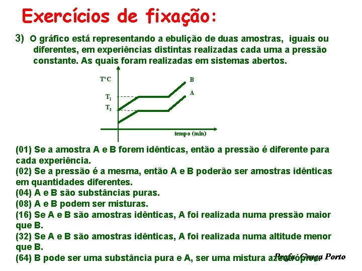 Exercícios de fixação: 3) O gráfico está representando a ebulição de duas amostras, iguais