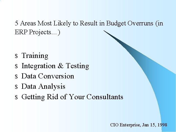 5 Areas Most Likely to Result in Budget Overruns (in ERP Projects…) $ $