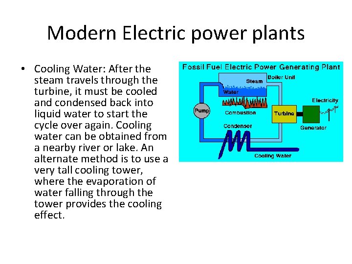 Modern Electric power plants • Cooling Water: After the steam travels through the turbine,