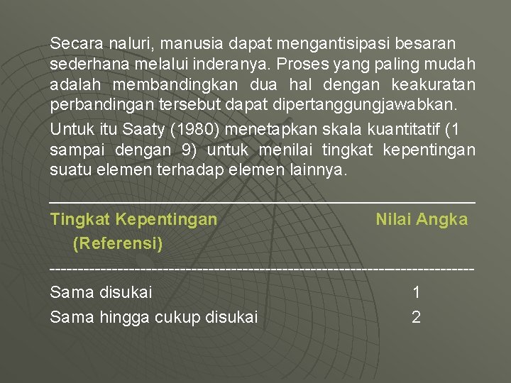 Secara naluri, manusia dapat mengantisipasi besaran sederhana melalui inderanya. Proses yang paling mudah adalah