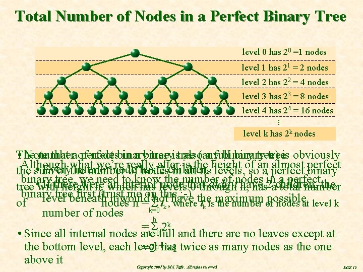 Total Number of Nodes in a Perfect Binary Tree level 0 has 20 =1