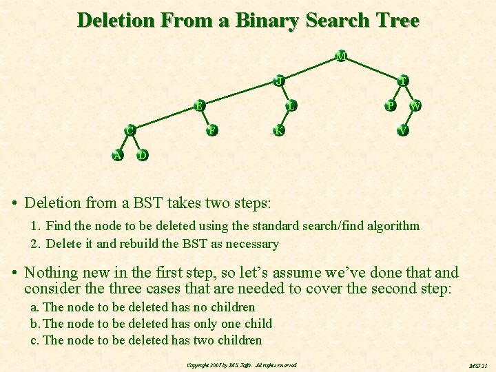 Deletion From a Binary Search Tree M J E C A T L F