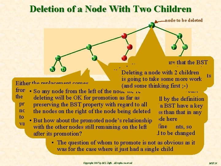 Deletion of a Node With Two Children M ? node to be deleted J