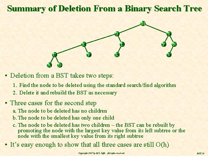 Summary of Deletion From a Binary Search Tree M J E C A T