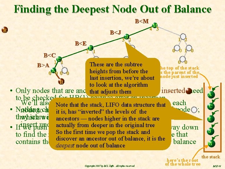 Finding the Deepest Node Out of Balance B<M B B<J B<E E 2 1