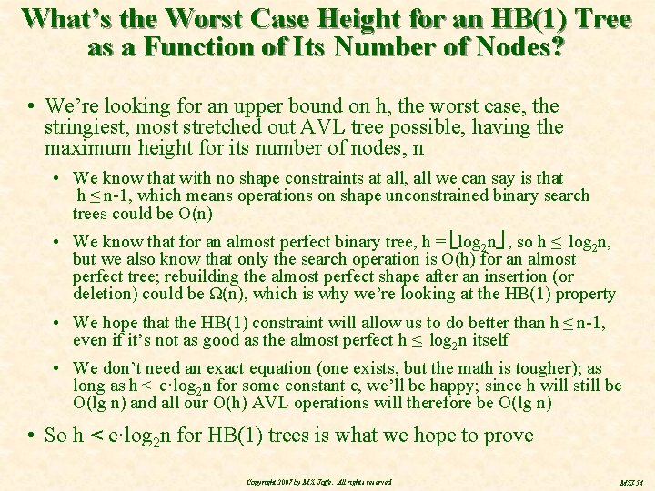 What’s the Worst Case Height for an HB(1) Tree as a Function of Its