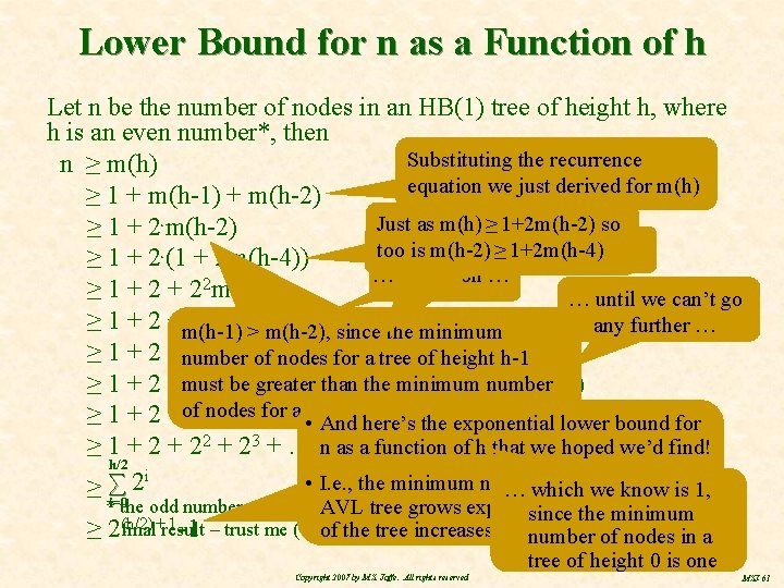 Lower Bound for n as a Function of h Let n be the number