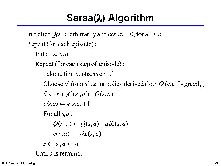 Sarsa(l) Algorithm Reinforcement Learning 158 