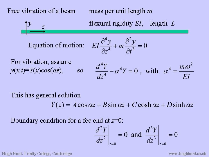 Free vibration of a beam y z mass per unit length m flexural rigidity