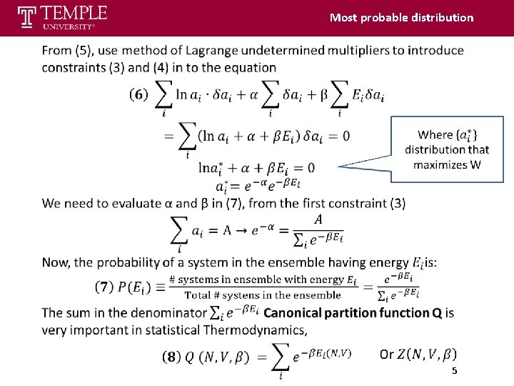 Most probable distribution 5 