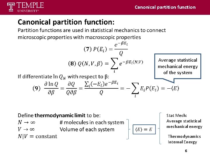 Canonical partition function Average statistical mechanical energy of the system Stat Mech: Average statistical