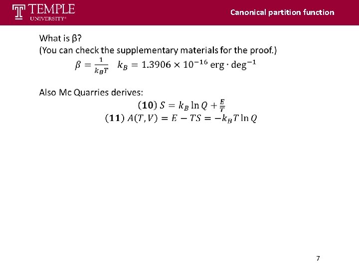 Canonical partition function 7 