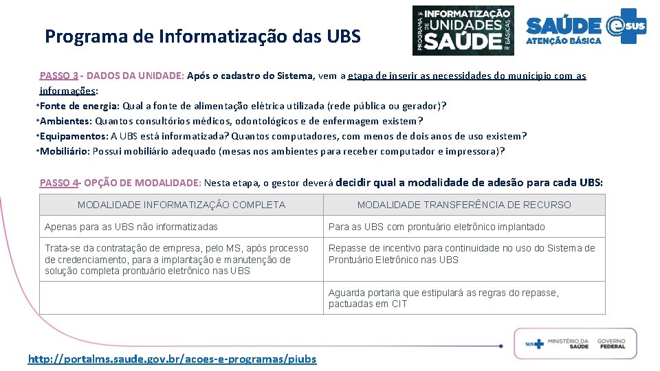 Programa de Informatização das UBS PASSO 3 - DADOS DA UNIDADE: Após o cadastro