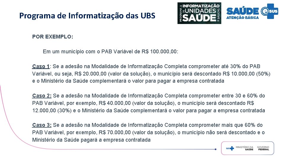 Programa de Informatização das UBS POR EXEMPLO: Em um município com o PAB Variável