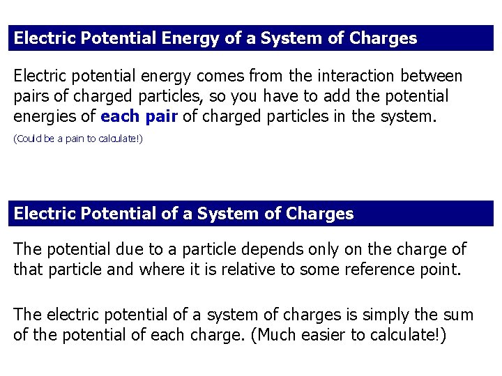 Electric Potential Energy of a System of Charges Electric potential energy comes from the Electric Potential Energy of a System of Charges Electric potential energy comes from the