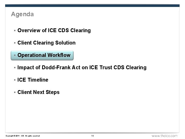 Agenda § Overview of ICE CDS Clearing § Client Clearing Solution § Operational Workflow