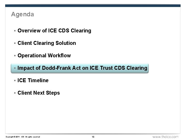 Agenda § Overview of ICE CDS Clearing § Client Clearing Solution § Operational Workflow