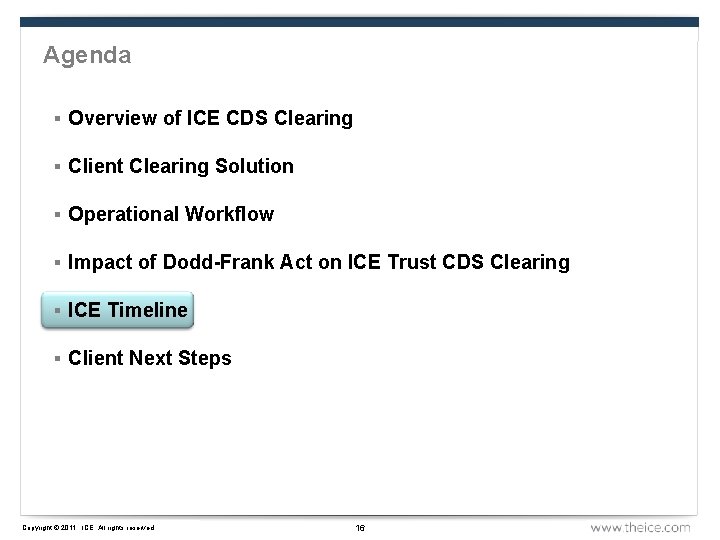 Agenda § Overview of ICE CDS Clearing § Client Clearing Solution § Operational Workflow