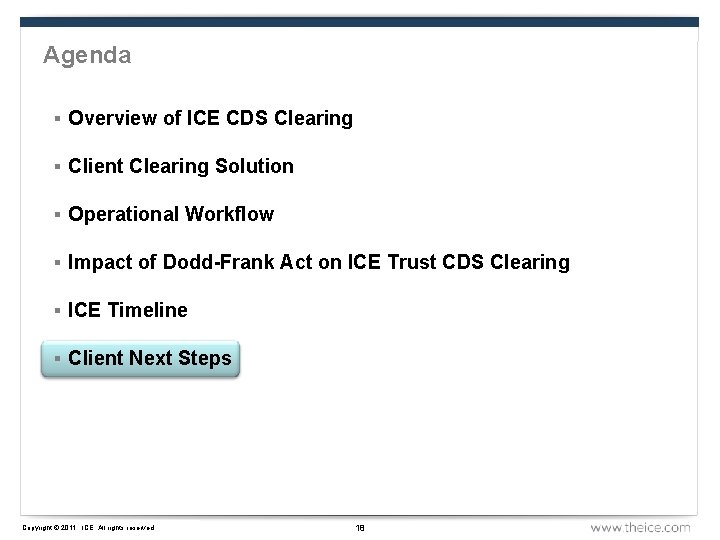 Agenda § Overview of ICE CDS Clearing § Client Clearing Solution § Operational Workflow