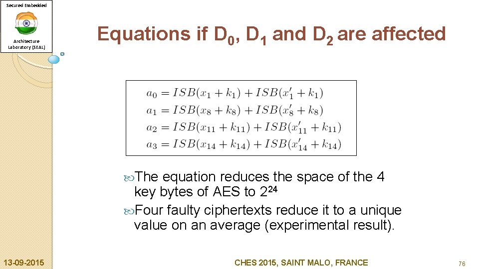 Secured Embedded Architecture Laboratory (SEAL) Equations if D 0, D 1 and D 2
