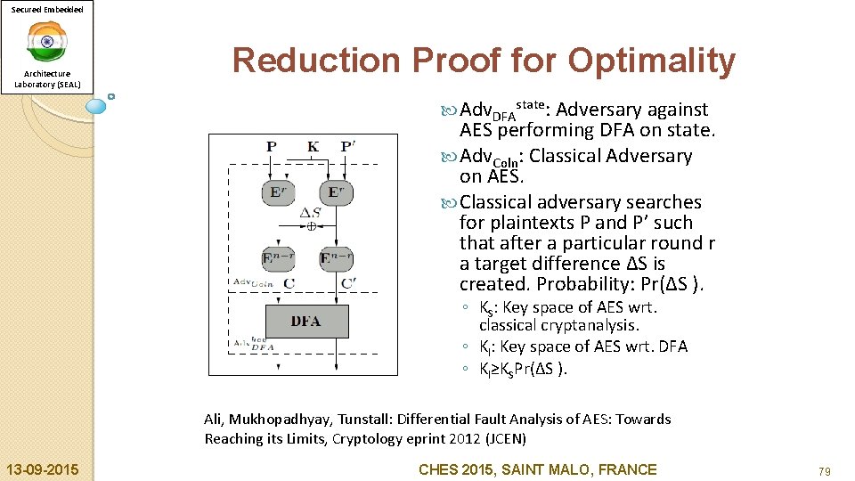 Secured Embedded Architecture Laboratory (SEAL) Reduction Proof for Optimality Adv. DFAstate: Adversary against AES