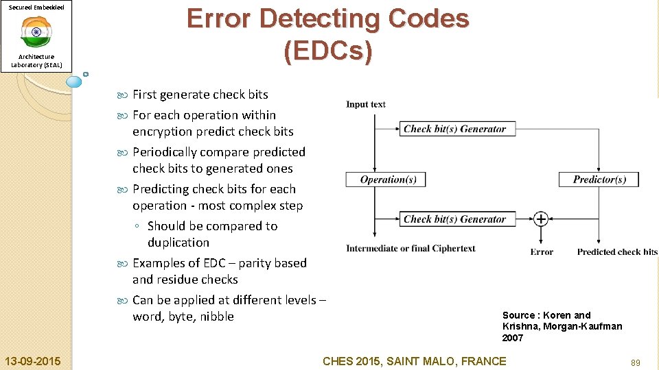 Secured Embedded Error Detecting Codes (EDCs) Architecture Laboratory (SEAL) First generate check bits For