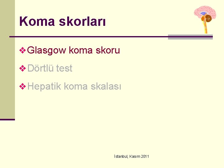 Koma skorları v Glasgow koma skoru v Dörtlü test v Hepatik koma skalası İstanbul,