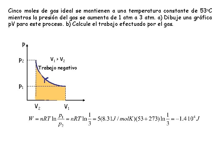 Cinco moles de gas ideal se mantienen a una temperatura constante de 53 o.