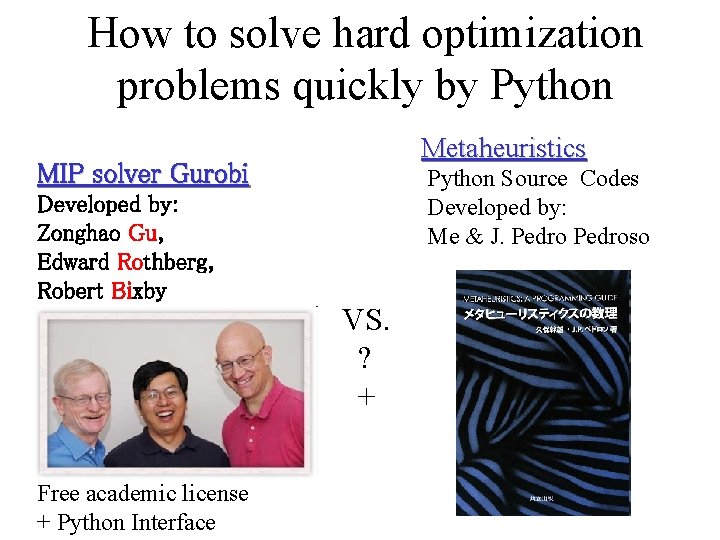 How to solve hard optimization problems quickly by Python Metaheuristics MIP solver Gurobi Developed