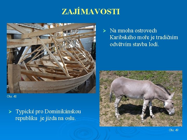 ZAJÍMAVOSTI Ø Na mnoha ostrovech Karibského moře je tradičním odvětvím stavba lodí. Obr. 48