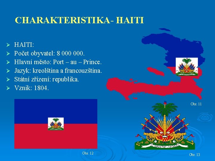CHARAKTERISTIKA- HAITI Ø Ø Ø HAITI: Počet obyvatel: 8 000. Hlavní město: Port –