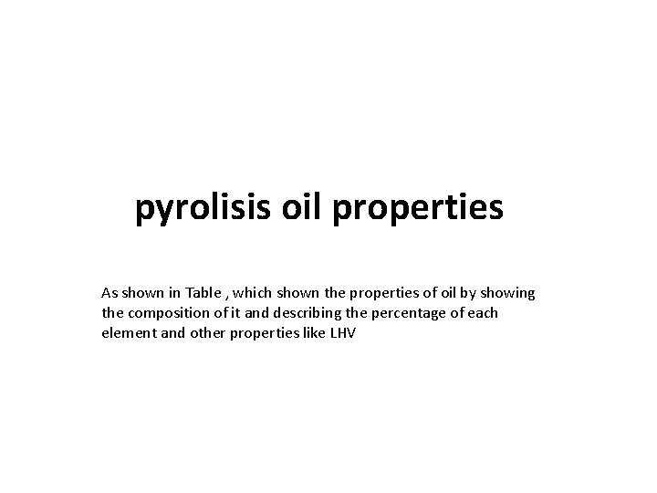 pyrolisis oil properties As shown in Table , which shown the properties of oil