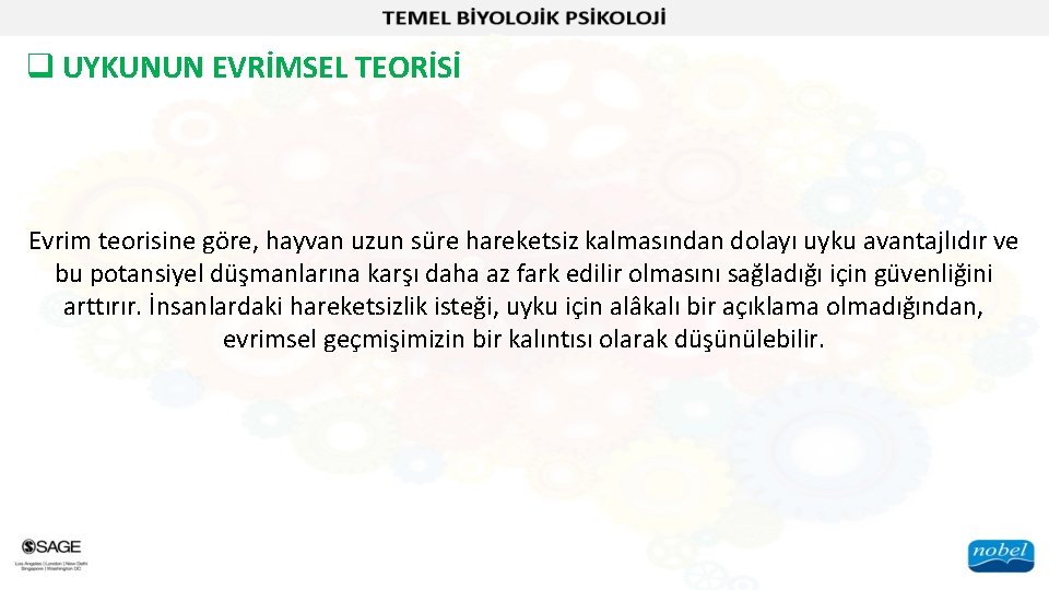 q UYKUNUN EVRİMSEL TEORİSİ Evrim teorisine göre, hayvan uzun süre hareketsiz kalmasından dolayı uyku