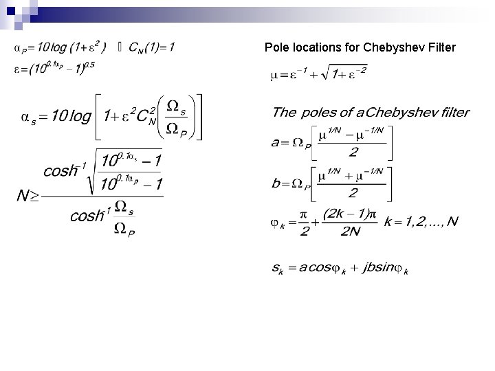Pole locations for Chebyshev Filter 
