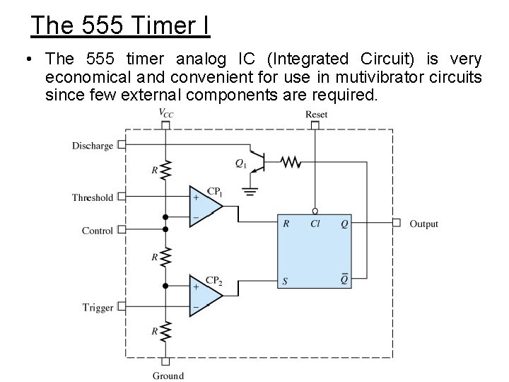 The 555 Timer I • The 555 timer analog IC (Integrated Circuit) is very