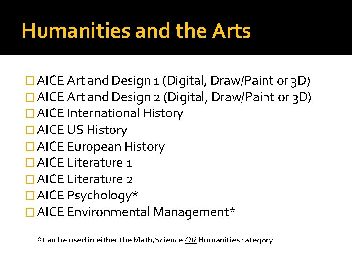 Humanities and the Arts � AICE Art and Design 1 (Digital, Draw/Paint or 3