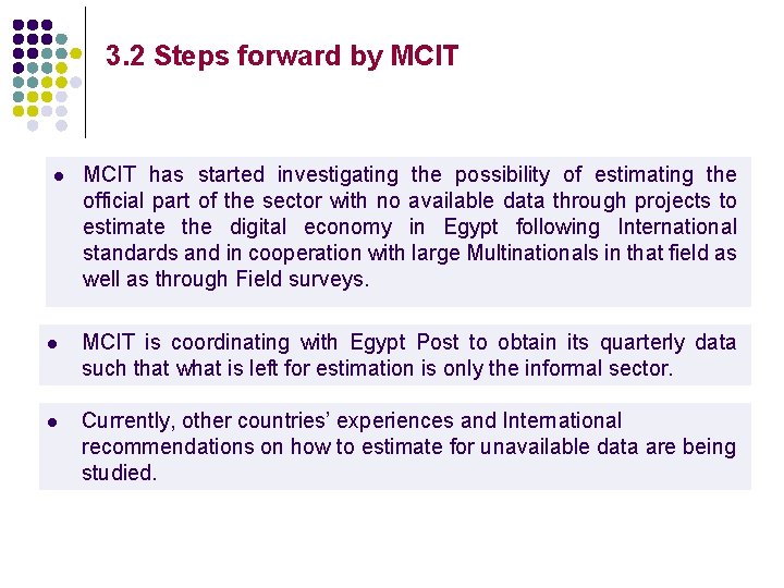 3. 2 Steps forward by MCIT l MCIT has started investigating the possibility of